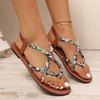 Floral Printing Flat Sandals for Women Summer 2025 New Lightweight Slip on Beach Shoes Woman Braided Band Bohemian Sandals