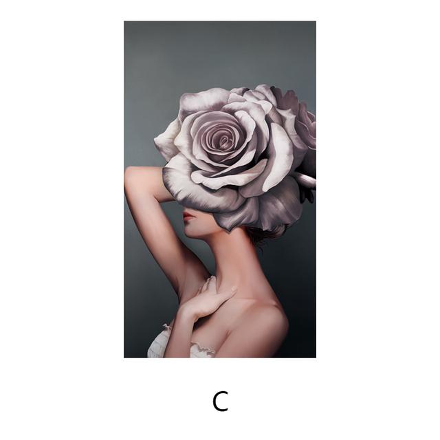 Abstract Rose Flowers Girls Canvas Painting Women Wall Poster Print Modern Wall Art Pictures for Living Room Bedroom Decorativen