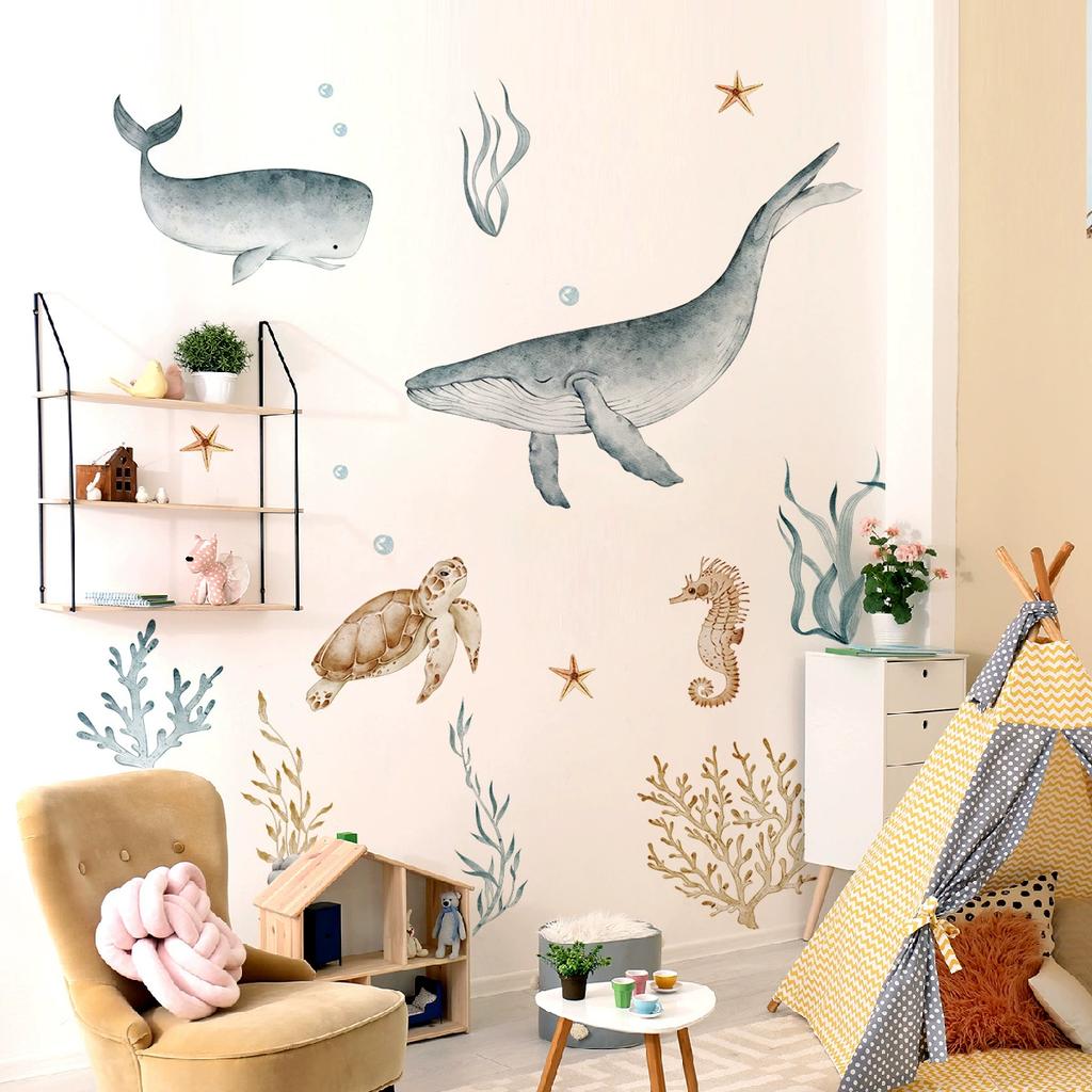 Blue Sea Fish Bubble Underwater World Underwater Animal Wall Sticker For Kids Rooms Bathroom Home Decoration Murals