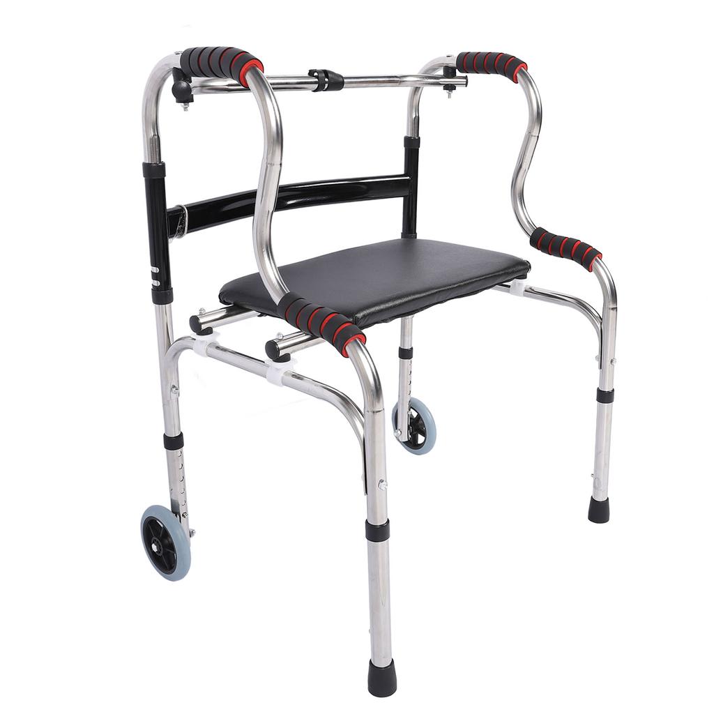 Stand Assist Folding Walker Stainless Steel Walking Aid Height Adjustable Front Wheeled Walker for The Elderly