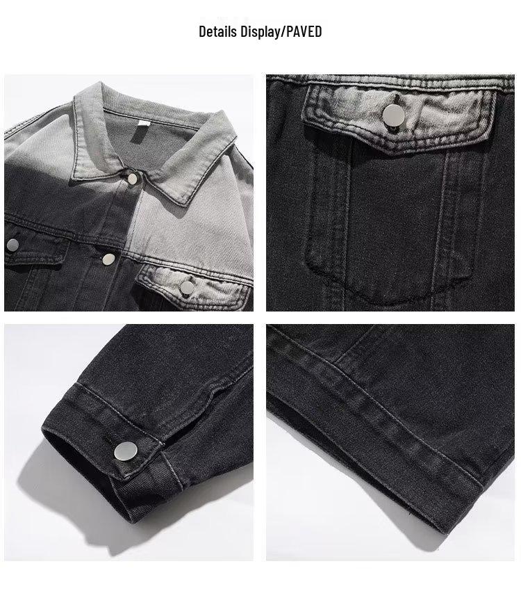 Men's Autumn Retro Gradient Color Denim Jacket - Loose Fit, Korean & Hong Kong Style, Unisex Color Block Design