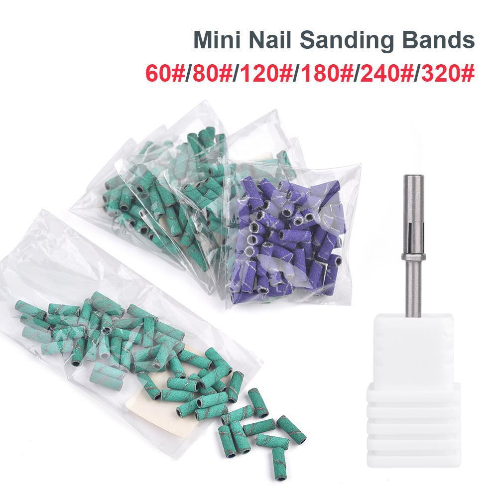 50Pcs 3MM Mini Nail Sanding Bands With Shaft 3/32" Nail Drill Bits Sand Bands Dead Skin Calluses Nail Gel Remove Nail Tool Set