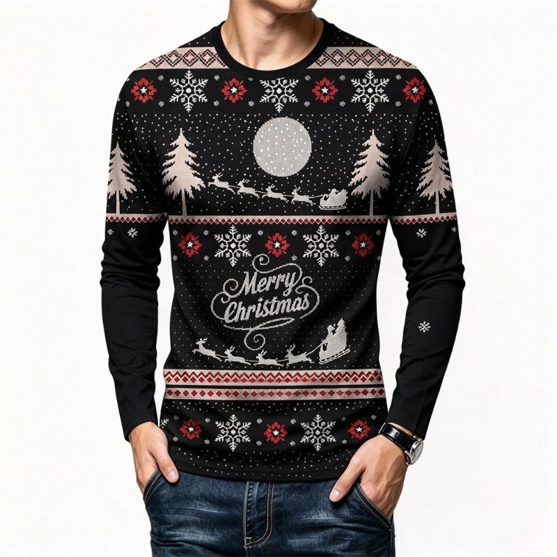 Christmas Style Men's Long Sleeve T-shirt Funny Santa Claus Print 3D Tees Autumn Casual O-neck Cotton Top Fashion X'mas Clothing