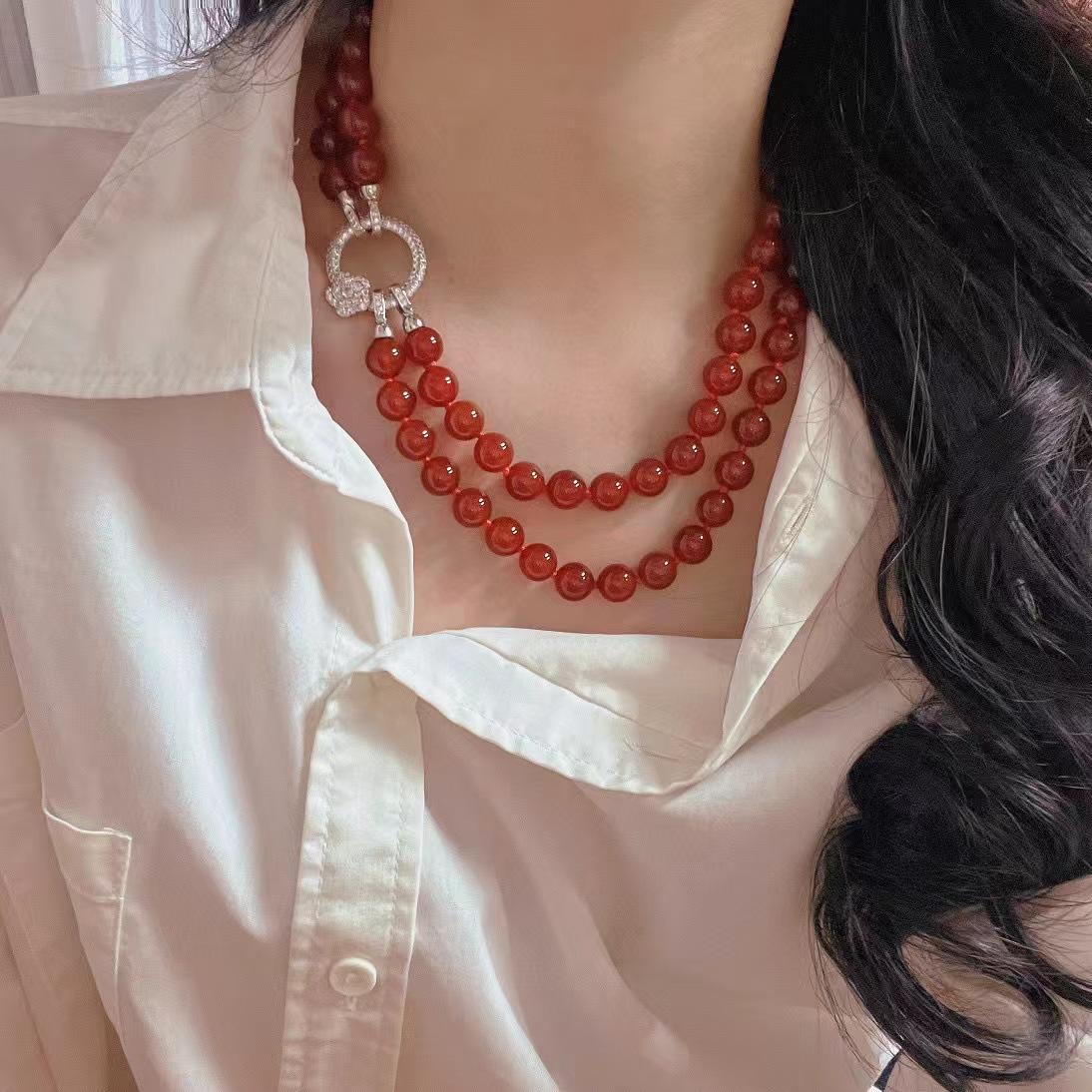Retro High-Quality Atmosphere Removable New Year S Red Pigeon Blood Red Natural Chalcedony Agate Necklace Hair
