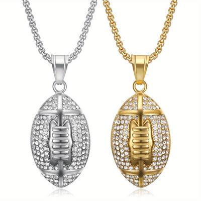 Rugby Zircon Pendant Stainless Steel Box Chain Men's Hip Hop Necklace Jewelry