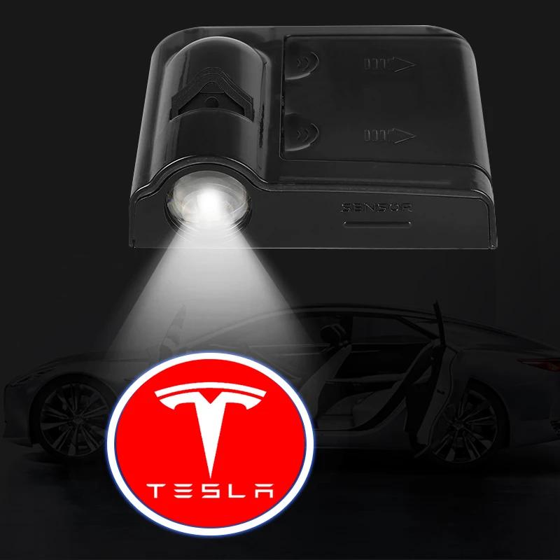 VCZRW1 2pcs Led Car Door Courtesy HD Light Projector Welcome Lamp Car Accessories For Tesla Model 3 2021 S X Y Style Roadster Invader