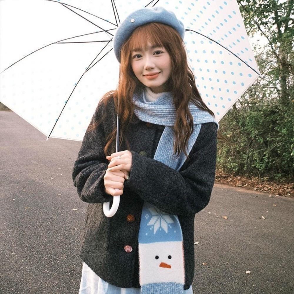 Korean Style Cashmere Blend Scarf Lightweight Knitted Shawl Snowman Pattern Scarf Women/Men