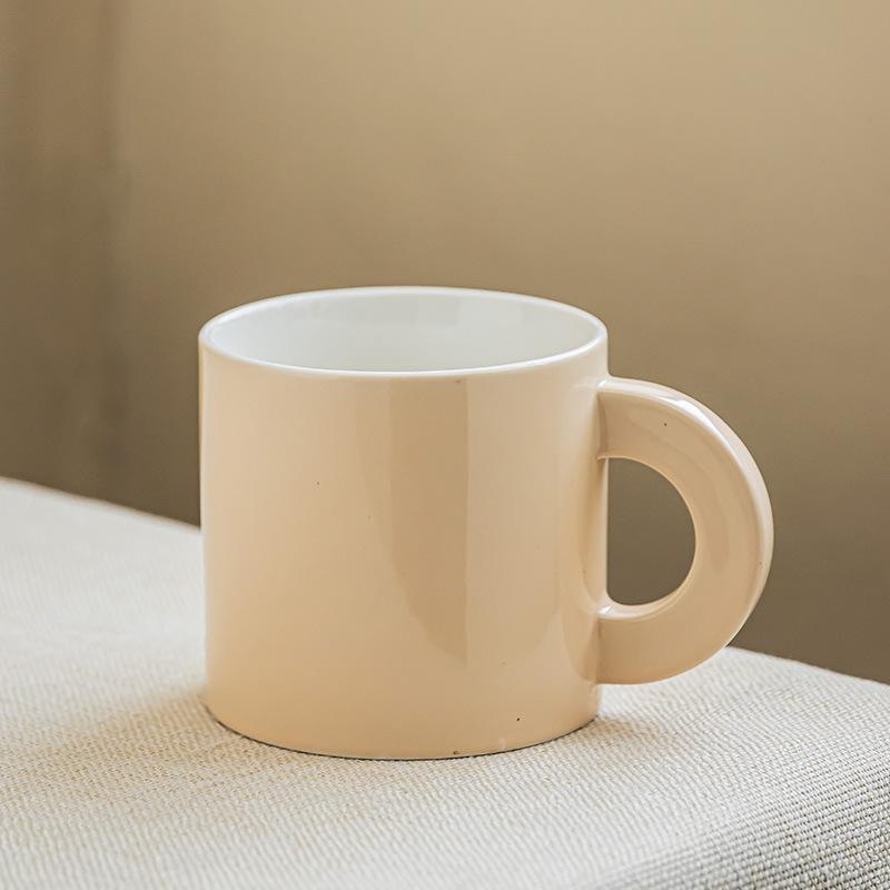 

Solid color mug high value ceramic cup creative semi-round handle cup household large-capacity drinking cup 520ML