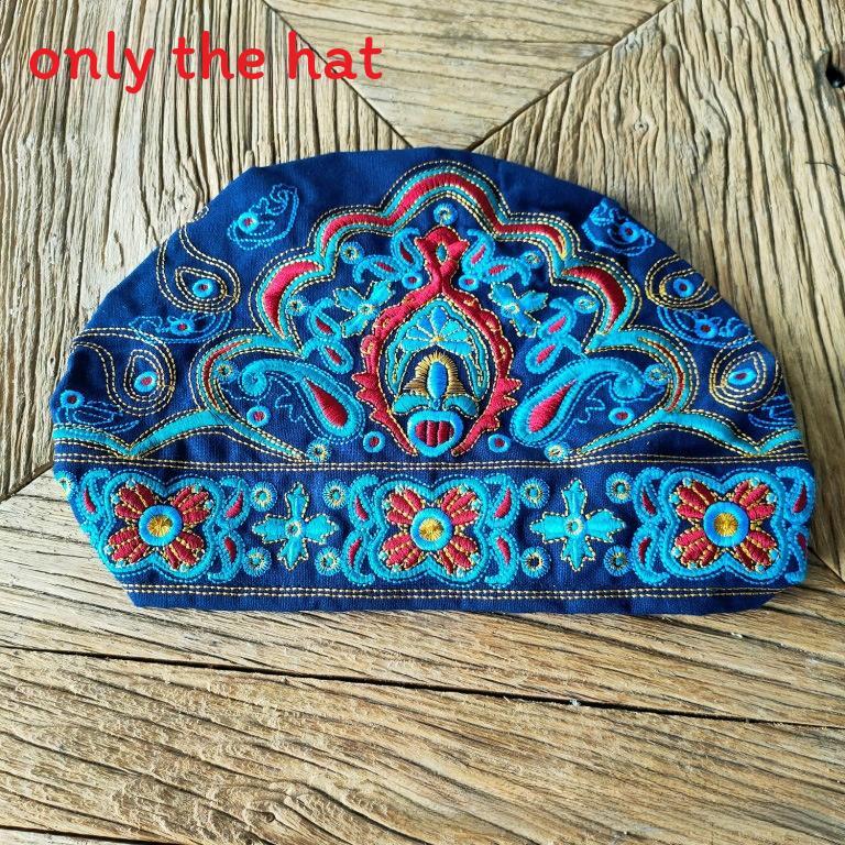 

Ethnic Style Unisex Summer Canvas Embroidered Headwear With Adjustable Fit For Travel Photos Blue