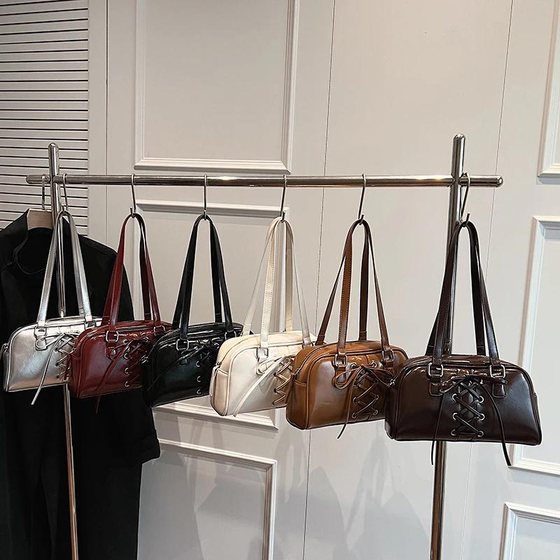 PU bowling fashion straps shoulder bags large capacity high quality sense of luxury solid bags