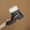 Krazing Pot Sheepskin Pleated Decoration Autumn Winter Shoes Chunky Heels Size 43 Size 42 Round Toe Zipper Retro Ankle Boots