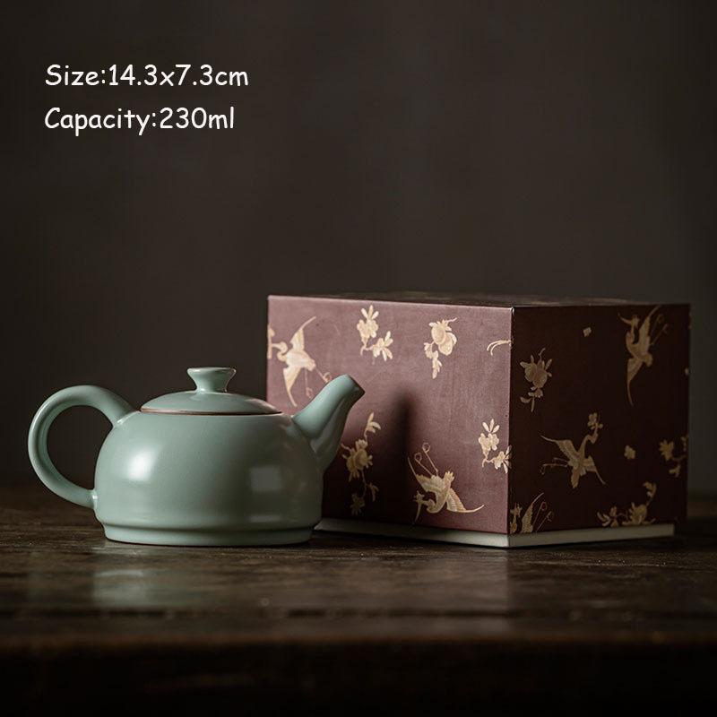 

130ml Boutique Ru Kiln Ceramic Teapot Azure Porcelain Open Piece Can Raise Single Pot Retro Kung Fu Tea Hand-held Pot Gift Box