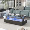 Coffee Table High Gloss LED, Modern Storage Drawers, Living Room, Rectangular Center Table, Sofa Table, Coffee Table, Office, Black