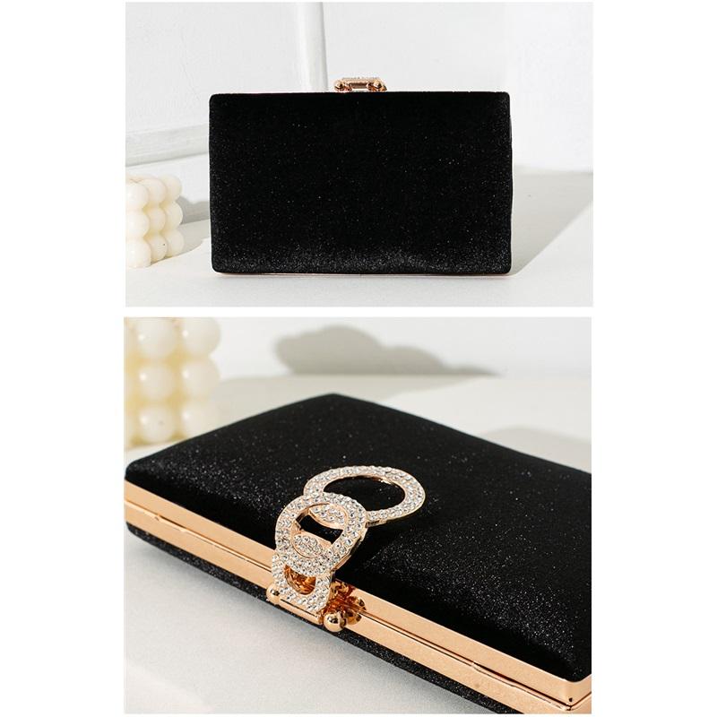 Elegant Solid Velvet Evening Clutch Rhinestone Decor Chain Handbag Luxury Formal Women Purse For Party Banquet