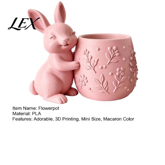 Compact Succulents Pot 3D Printed Bunny Hugging Planter, Cute Rabbit Flower with Embossed Soft Decoration Flowerpot Floral Body, Mini Desk Decor