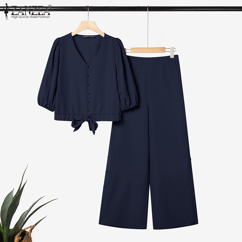 ZANZEA Dámské ležérní dvoudílné sady obleků s krátkým rukávem a kalhotami