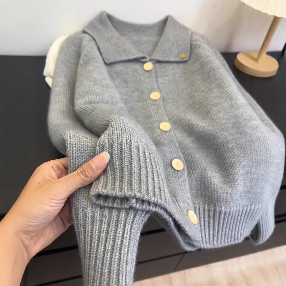 Korean Wool Knit Cardigan: Women's Autumn/Winter Lapel Loose Jacket with Lazy POLO Collar