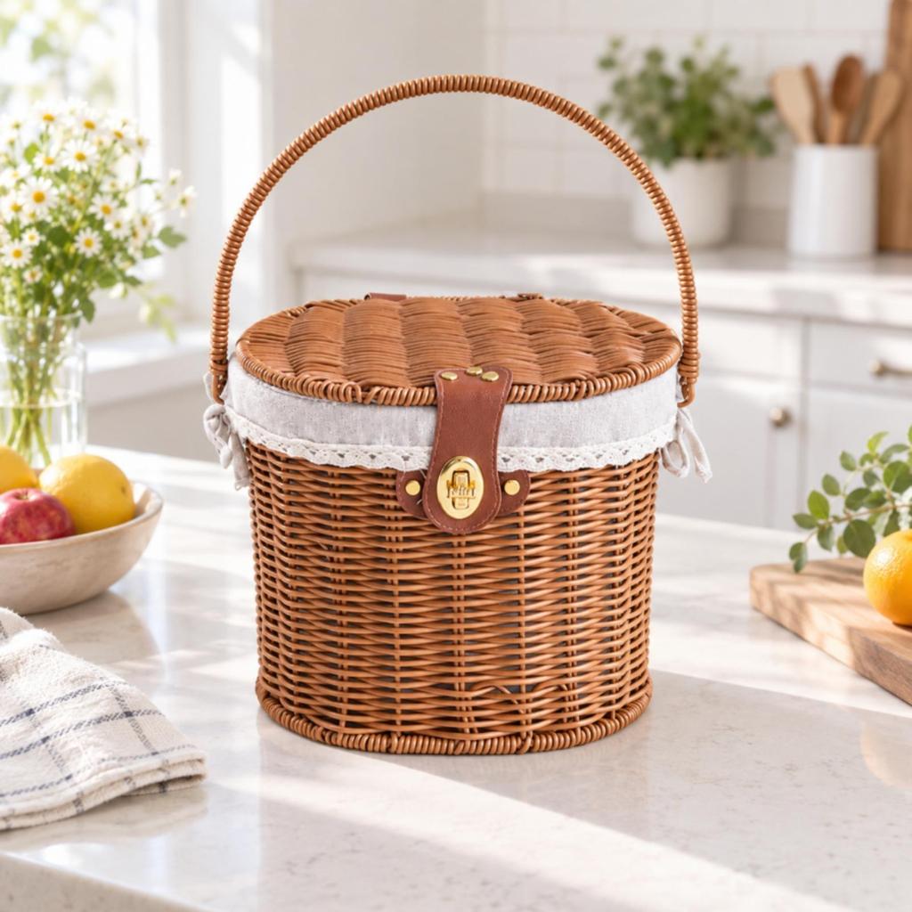 Storage Basket Lined Interior for Dining Area Decor