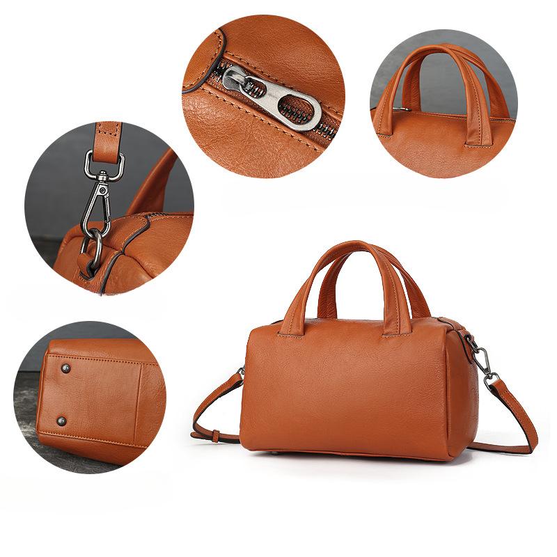 Genuine Leather Boston Bag European  Retro Hand-held Crossbody Pillow Bag