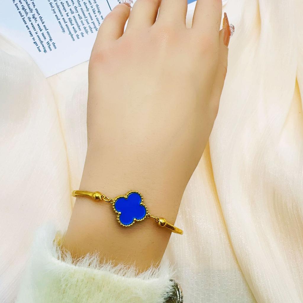 Double Sided Titanium Steel Clover Bracelet Necklace Ring Earrings Women's Non Fading Set Jewelry