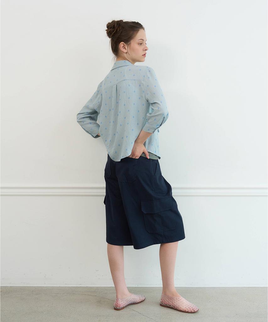 AYVUL Stripe Fold Bermuda Pants, Navy
