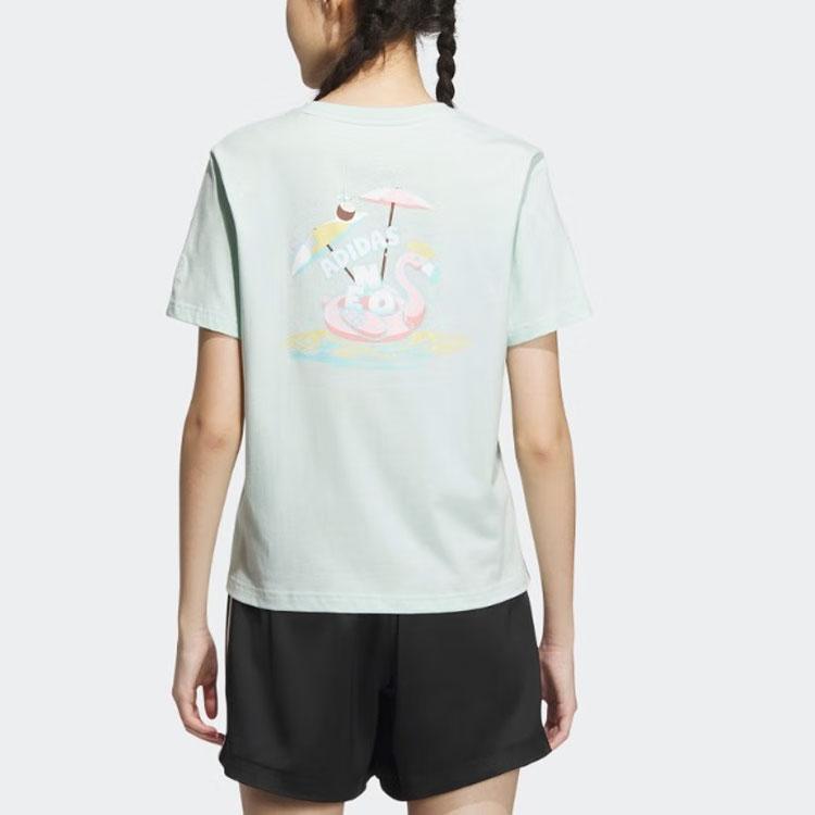 Adidas Neo Logo Print Round Neck Loose Short Sleeve T-Shirt Women Tops Dot-Green IP3879