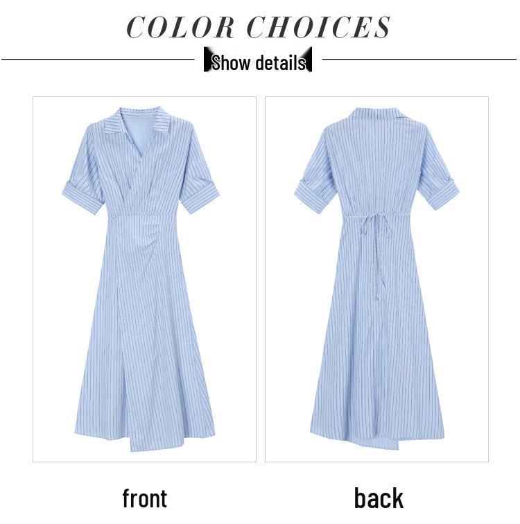 Women's Summer French Striped Shirt Dress - Elegant Long Style, College-Inspired, Absolutely Stunning
