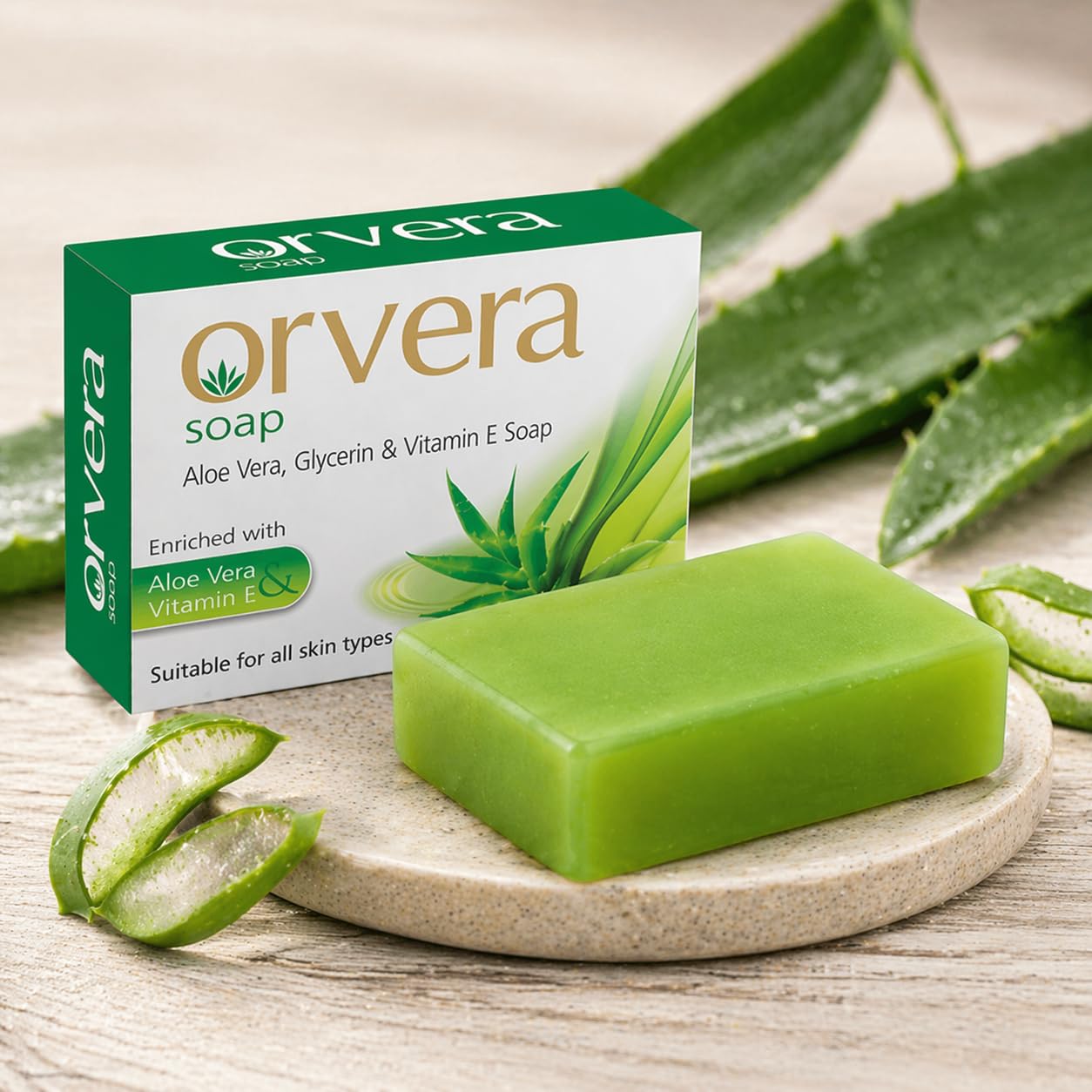 Soap with Aloe Vera, Glycerin and Vitamin E, Moisturising Bar for Skin Care