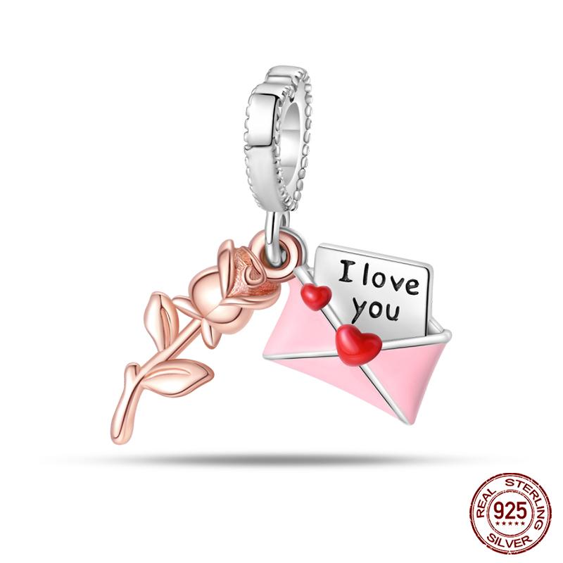 Copper Romantic Couple Rose Valentine'S Day Charms Beads Fit Qikaola Original Bracelets Fine Diy Jewelry Gifts