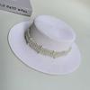 Internet Celebrity French Hepburn Style Flat Top Hat Women's Spring Summer Elegant Pearl Straw Hat Seaside Vacation Beach Sun Hat