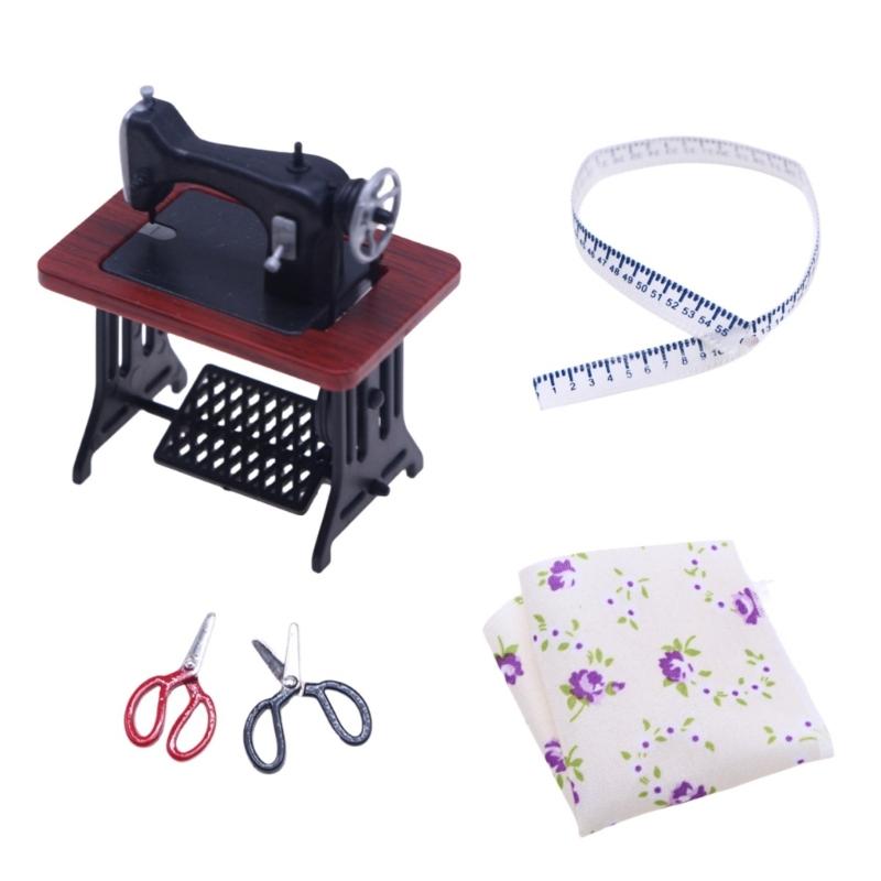 

Miniature Dollhouses Nostalgic Sewing Machine Set Ornament Ideal for Art Collectors and Classical Interior Styling красный