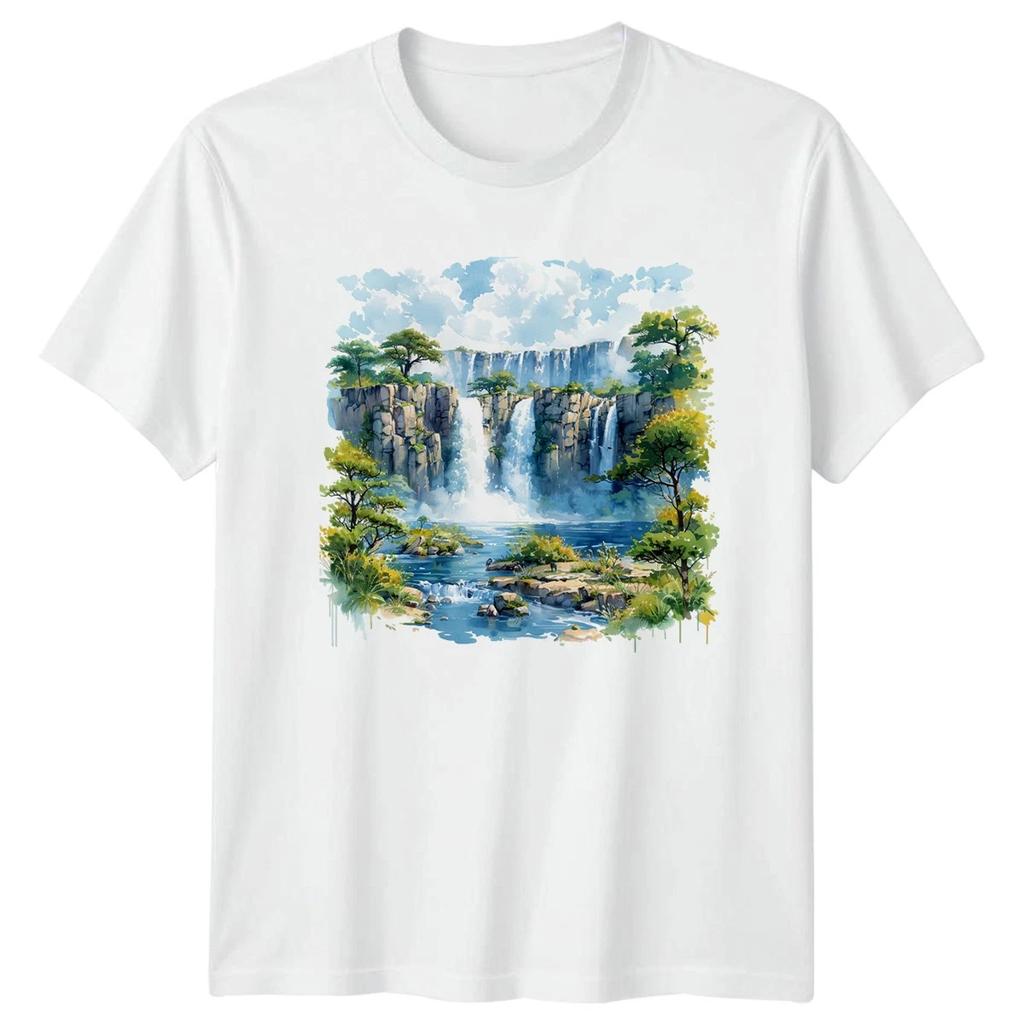 Waterfall Landscape Waterfalls Nature Mens T-Shirt Womens Tee Graphic Top