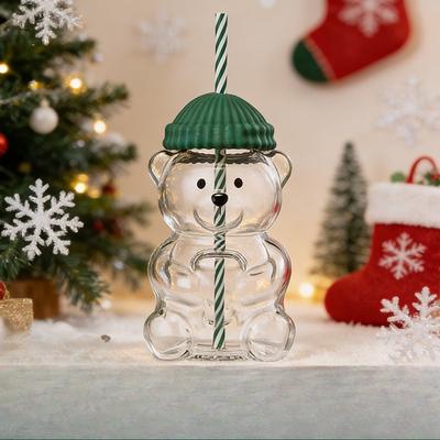 Cartoon Bear Coffee Cup Transparent Borosilicate Cold and Heat-resistant Glass Creative Christmas Straw Cup