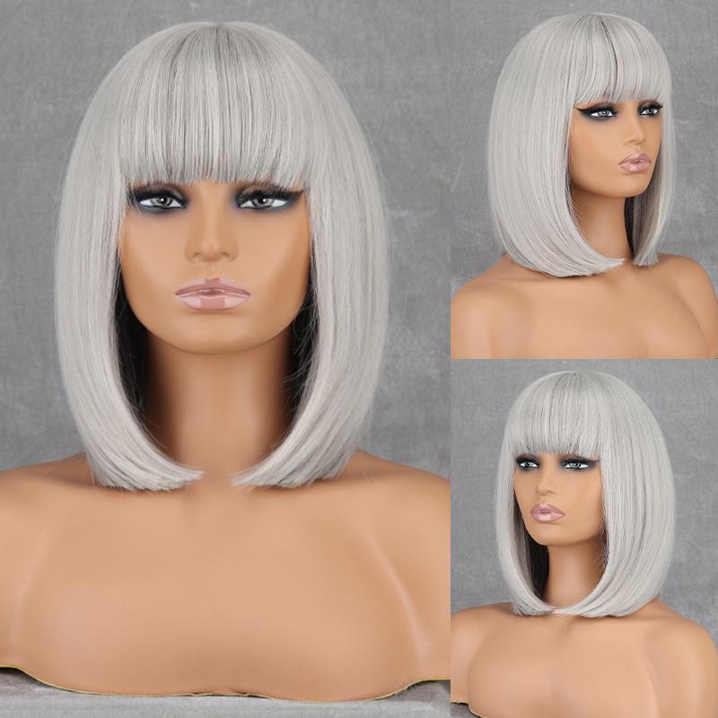 LISI HAIR Dámská móda Délka po ramena Hnědá Rovná Bobová paruka s ofinou Syntetické vlákno Přírodní barva Bobová paruka na denní nošení