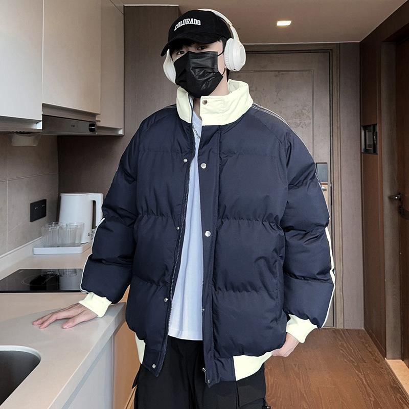 Cotton Jacket, Bread Jacket, Warm and Cotton Men's Jacket, Three Stripes Loose Cotton Jacket, Casual Jacket, Men's Standing Collar Cotton Jacket
