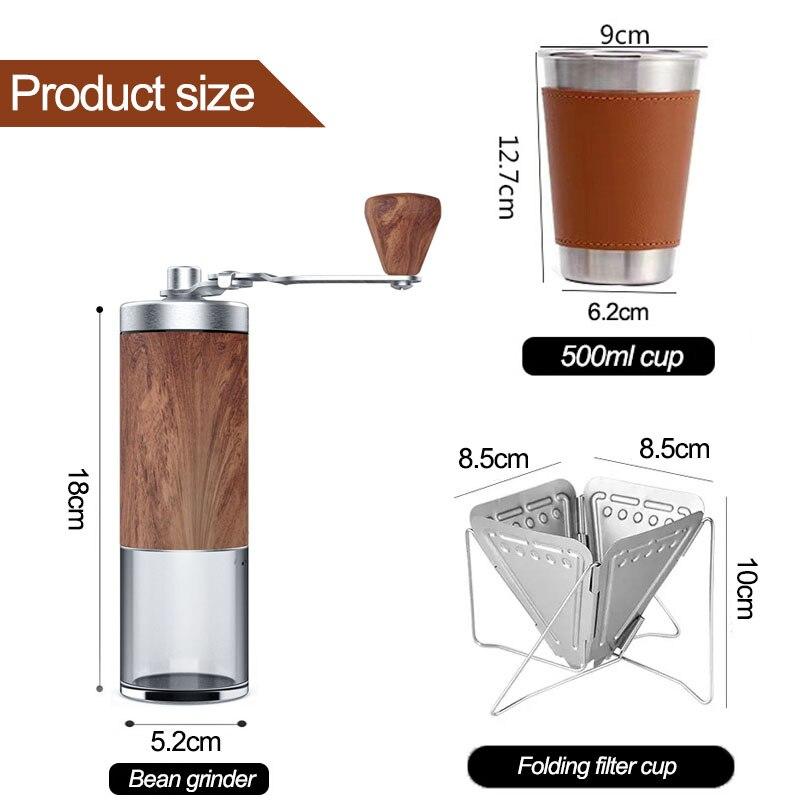 Outdoor Coffee Pot Stainless Tea Kettle Camping Tableware Wooden Handle 650ml Coffee Kettle Tea Pot Filter Cup Bean Grinder