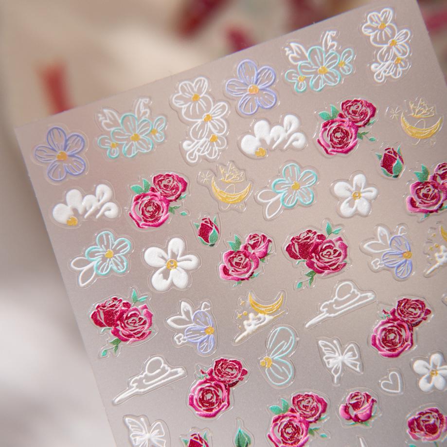 Cyansea Embossed Rose & Flower Decorative Stickers for Phone, Computer, or Planner CF-108