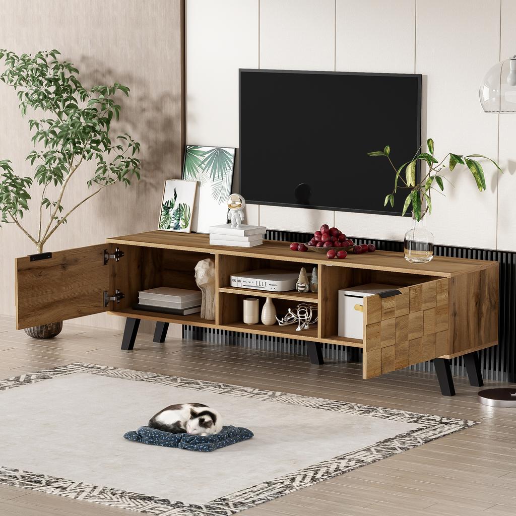 Modern TV cabinet with 2 doors and 2 open compartments – 160.5 x 35.5 x 45 cm