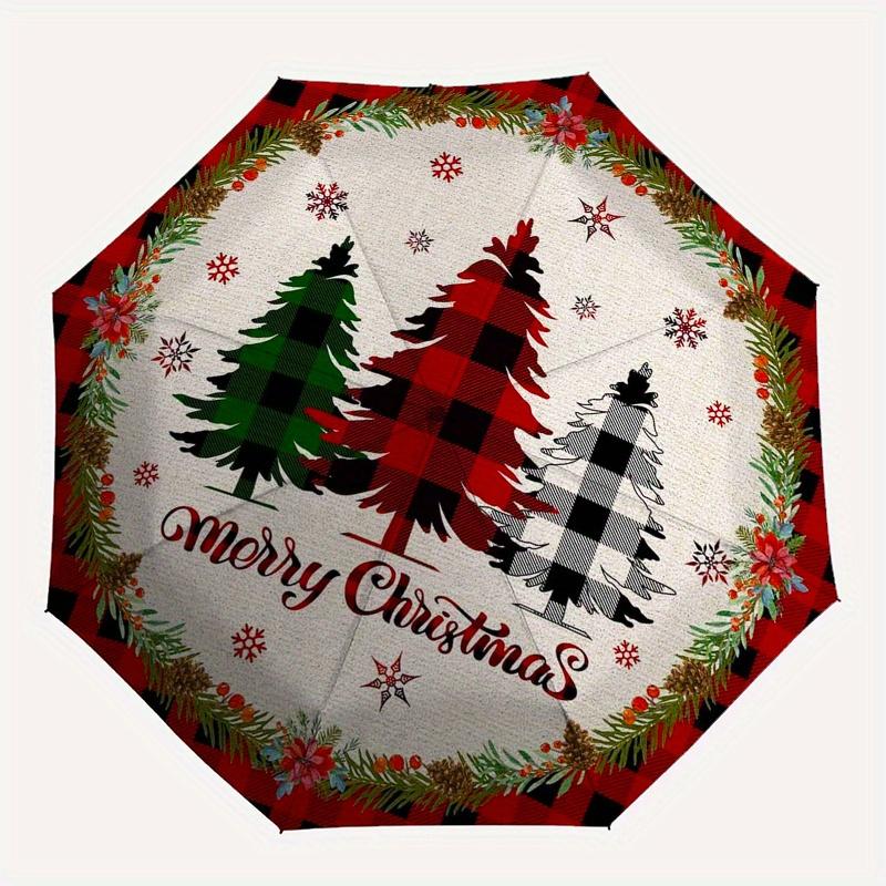 Christmas Tree Plaid Round Rug - Festive Holiday DecorUmbrella, Portable 3-Fold Compact Umbrella,Christmas Gift ES416