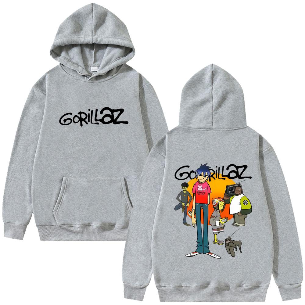 Mikina s kapucí s oboustranným potiskem Gorillaz Pánská Dámská Módní Nadměrná Mikina s kapucí Unisex Vintage Rocková kapela Streetwear