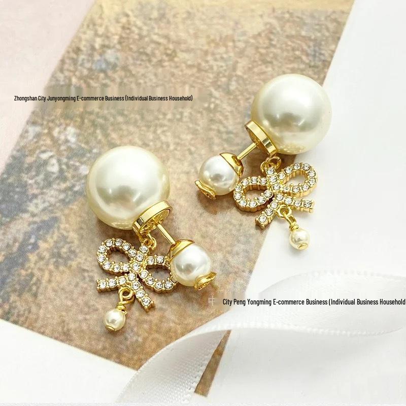 Autumn Pearl Tassel Bow Stud Earrings – Women s Sweet Style