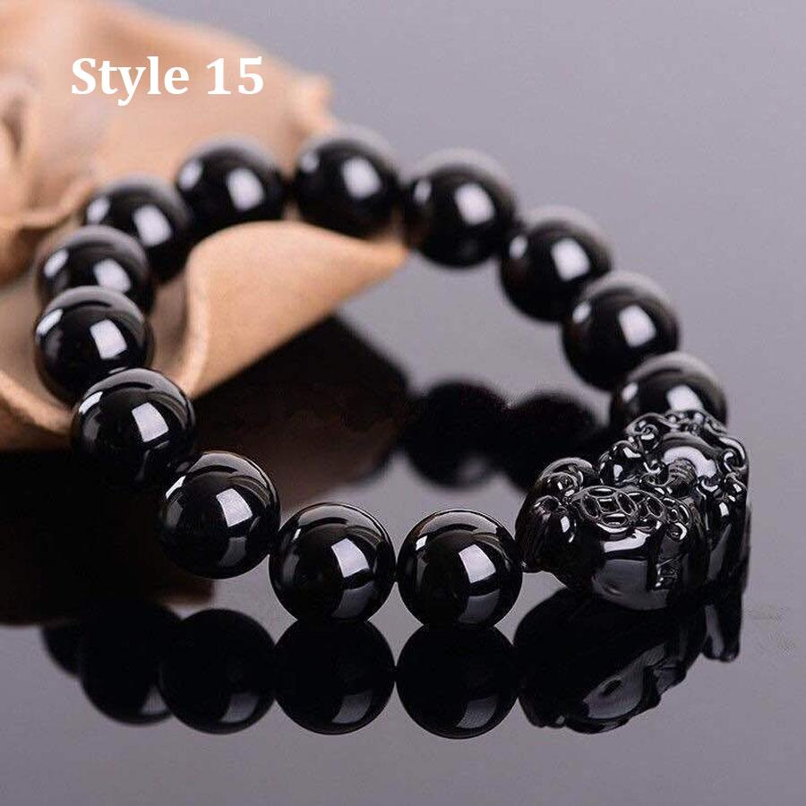 Feng Shui Obsidian Stein Perlen Armband Armband Gold Farbe Schwarz Pixiu Reichtum Viel Glück Frauen Armband Männer Frauen Unisex
