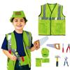Kids Role Play Fireman Costume with Firefighter Toy Accessories Halloween Builder Worker Clothing for Boy Girl Aged 3-12