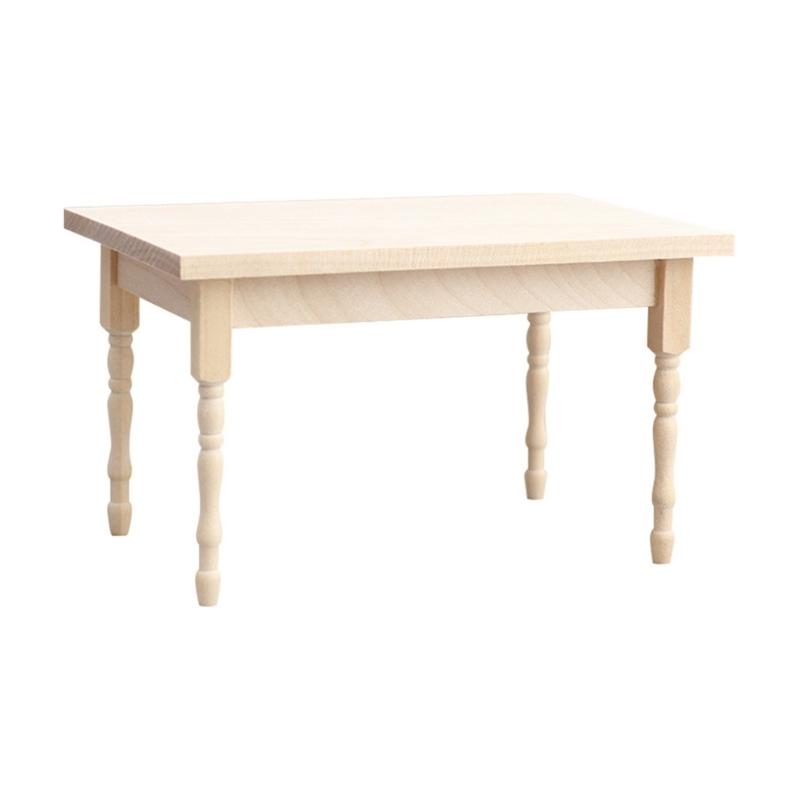 Unfinished Wooden Doll House Table 1:12 Scale Miniature Dining Table Furniture Ornament For Art Painting 11.8x7.6x7cm 1