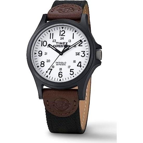 Timex TW4B08200 Expedition Acadia Mens Watch Black Brown White Leather Nylon Strap