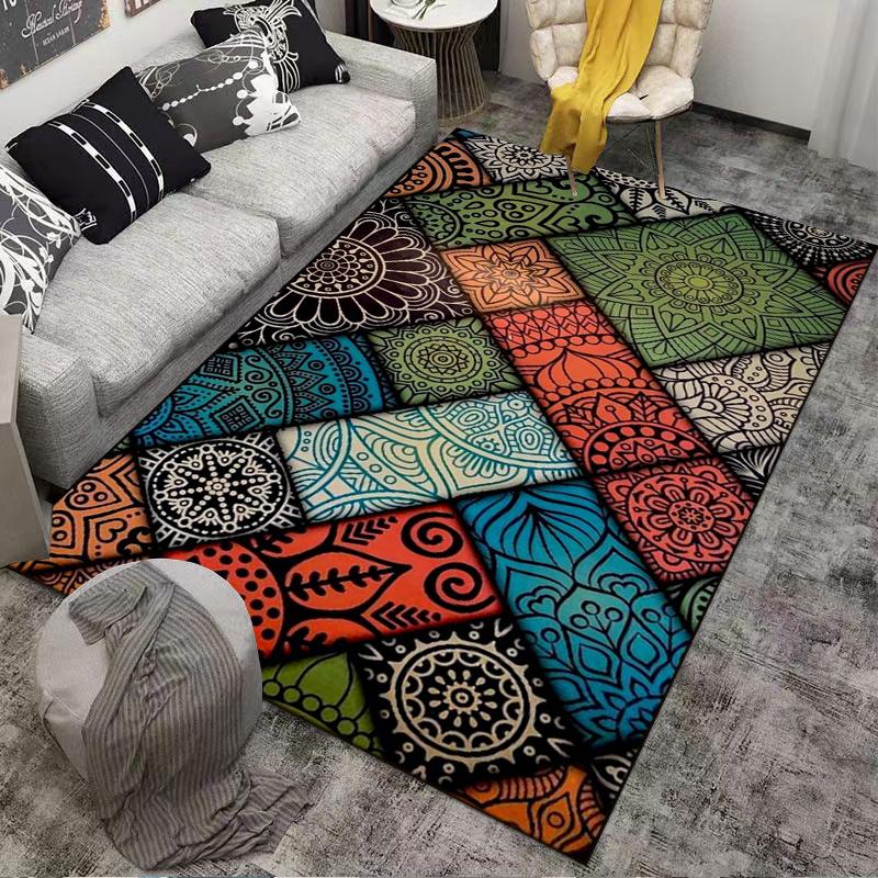 Mandala Pattern Colorful Quilt Cover Non-slip rug suitable for living room and bedroom sofas