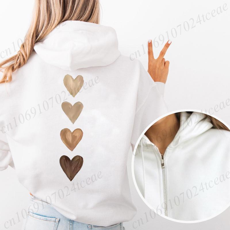 Fashion Gothic Love Heart Printed Long Sleeve Shirt Vintage Hoodies Women's Zip Up Hoodies Casual Fashion Zipper Jackets