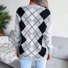 New Diamond Checkered Casual Versatile V-neck Sweater for Girls