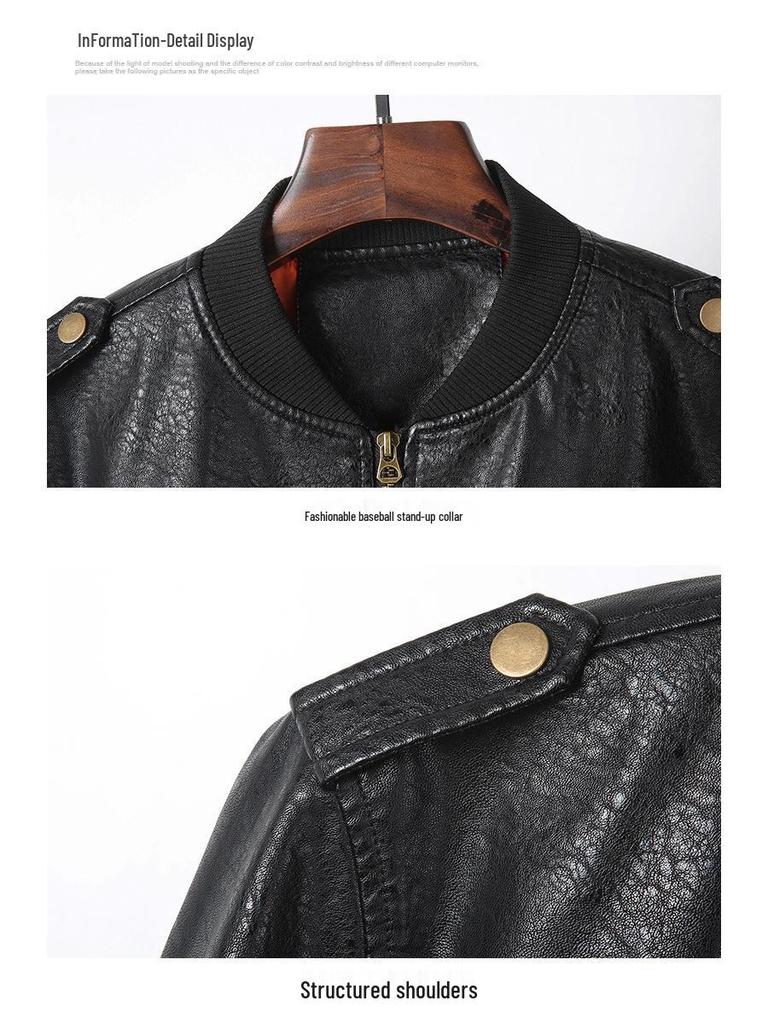 V-Neck Biker Leather Jacket - Trendy Men's PU Leather for Spring & Autumn