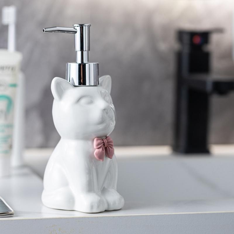 Elegante Keramik-Spenderflasche für Lotion, Handseife und Desinfektionsmittel, nachfüllbarer Behälter mit Katzenmotiv, Haushaltshelfer